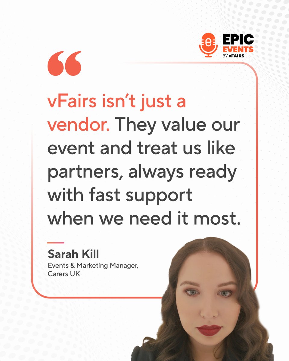 vfairs's tweet image. We all need that one partner who goes the extra mile. Sarah Kill explains why vFairs isn’t just a service provider, it's a true partner.

🎧 Tune in to the latest Epic Events Podcast for Sarah’s full insights: hubs.li/Q03-Jy3-0

 #EventManagement #vFairs #EpicEvents