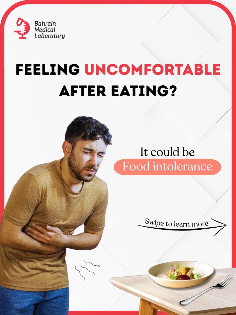 bahrain_Lab's tweet image. Feeling bloated after eating? It could be food intolerance.

Comment “TEST” to get a special price 👇
📞 17255522 (call or whatsapp)

#FoodIntolerance #BahrainMedicalLab #GutHealth #HealthBahrain #LabTest #Bahrain
