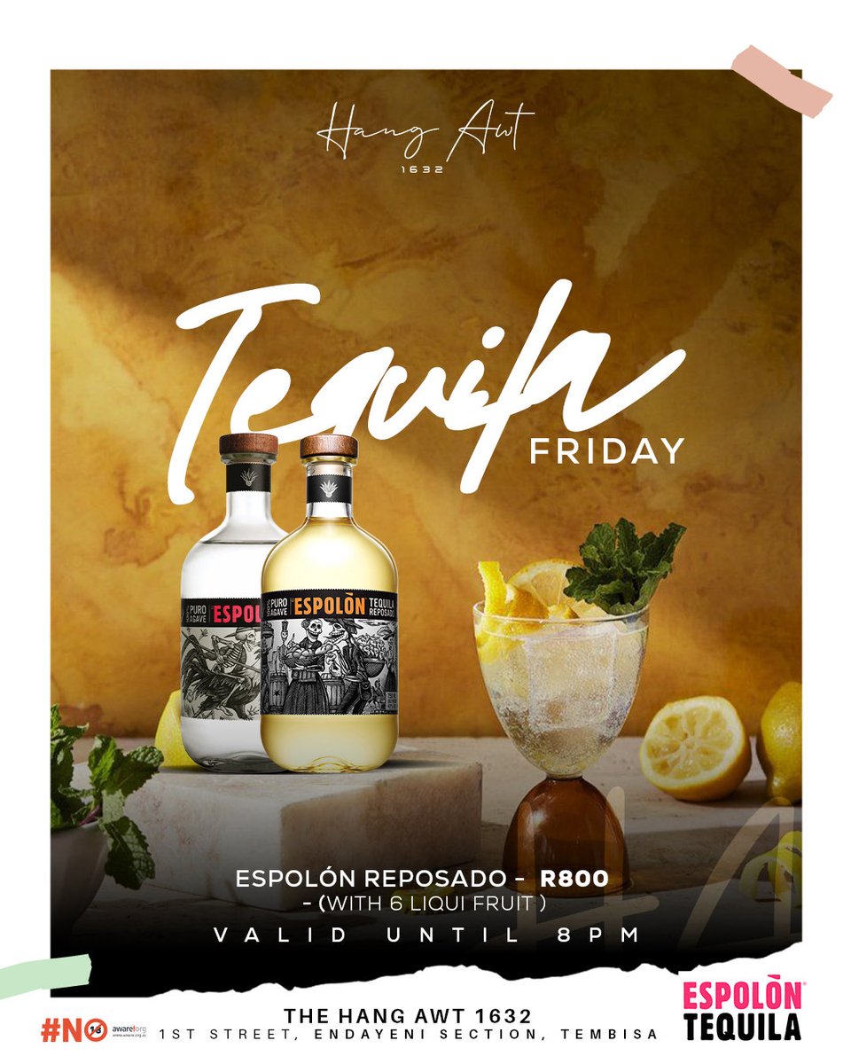 Friday just got UNCOOL in the best way!🔥

Uncool MC &amp; Tsebebe taking over the stage, tequilla flowing, shots on deck and the vibes unmatched with our Tequila Friday special!🍸

Espelón Reposado with 6 Liquifruit for R800

Special valid until 8PM🤝

#thehangawt1632