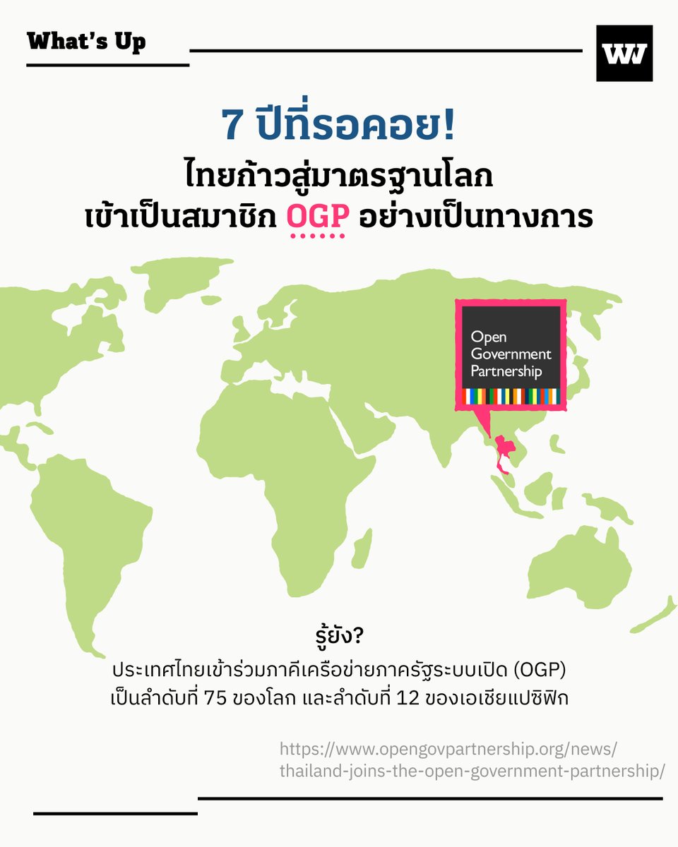 (1/3) 🥳 7 ปีที่รอคอย! ไทยก้าวสู่มาตรฐานโลกในฐานะสมาชิก OGP อย่างเป็นทางการ

OGP (Open Government Partnership) หรือภาคีเครือข่ายภาครัฐระบบเปิด 🤝
ไม่ใช่แค่ชื่อองค์กร แต่คือเครือข่ายความร่วมมือระดับนานาชาติที่ผลักดันแนวคิด ‘รัฐบาลเปิด’
ให้รัฐโปร่งใส ตรวจสอบได้