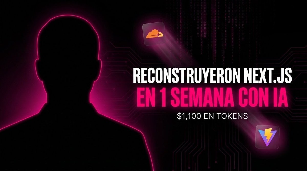 Un ingeniero de Cloudflare reconstruyó Next.js desde cero.

En UNA semana.
Con IA.
Por $1,100 dólares en tokens.

El resultado se llama vinext: un reemplazo directo de Next.js construido sobre Vite que hace builds hasta 4x más rápidos y produce bundles un 57% más chicos.

Pero la