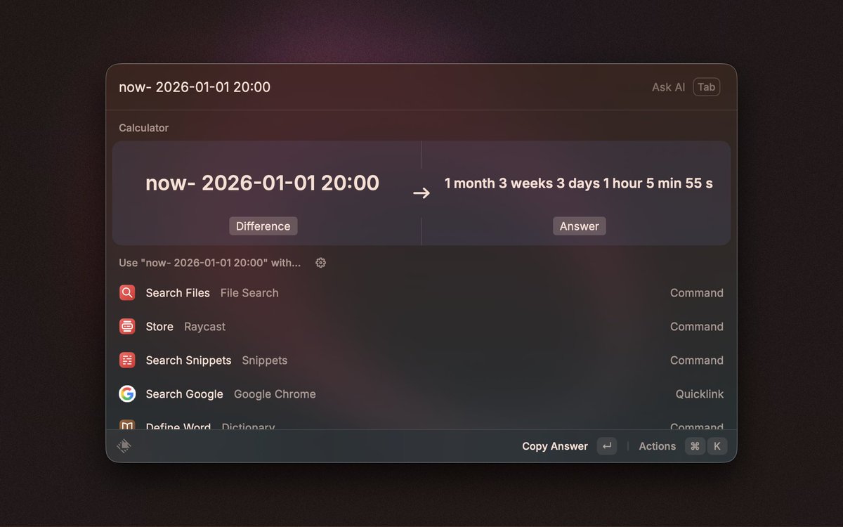 Raycastを日付の計算が便利で良く使う