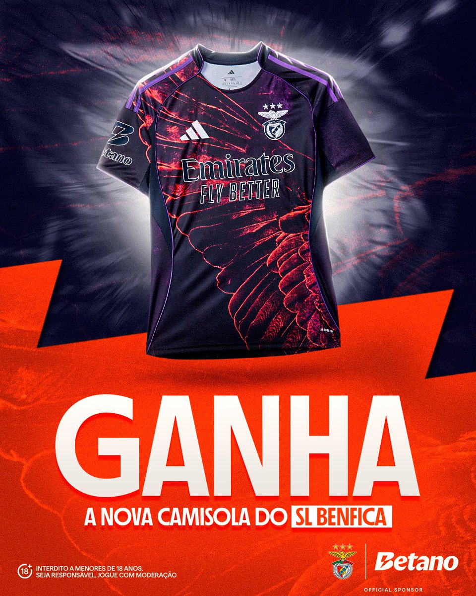 Queres ganhar a nova camisola do @slbenfica? 🦅 Vamos sortear uma e para ganhares deves:

👉 Seguir a <a href="/Betano_PT/">Betano Portugal 🔞</a>
👉 Like, RT e marcar 3 amigos

📌 Termina dia 05/03 às 14h00. Anunciamos os vencedores até às 15h00.