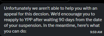 alvarosup_'s tweet photo. YouTube is entirely an automated system😩

I have the problem that many gaming creators and animators have: rejection from the YPP for “harmful content involving minors.” Even so, they don’t pay attention to small creators. I will keep writing until a human reviews my case. https://t.co/RJGvhCpvA1