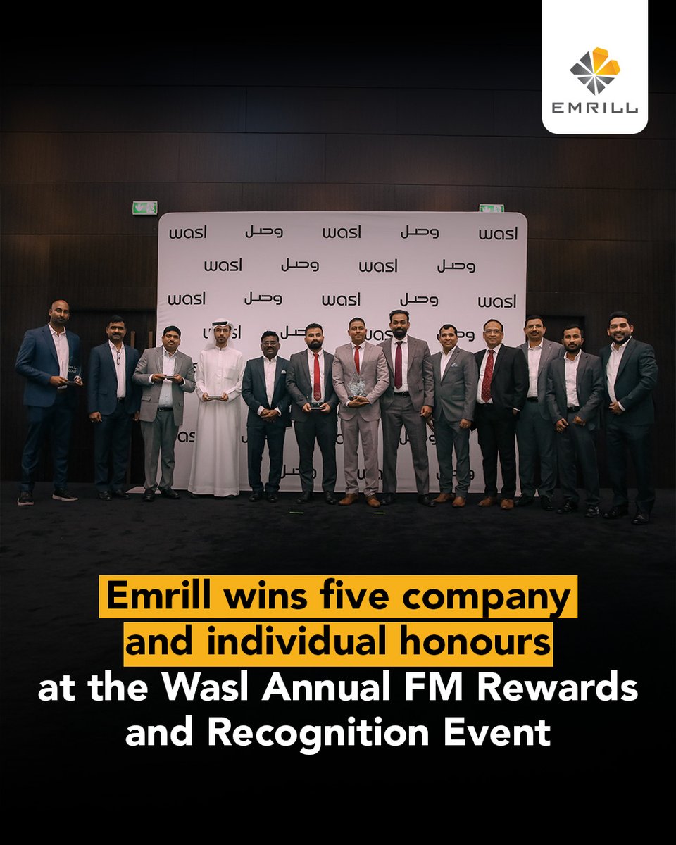 A proud moment for our team — Emrill secured five distinguished accolades at <a href="/waslgroup/">Wasl Group</a>'s Annual FM Rewards &amp; Recognition Event 2026, recognising excellence across company and individual categories.

Read More here: bit.ly/4rIEpwU

#ProudlyEmrill #AwardWinning