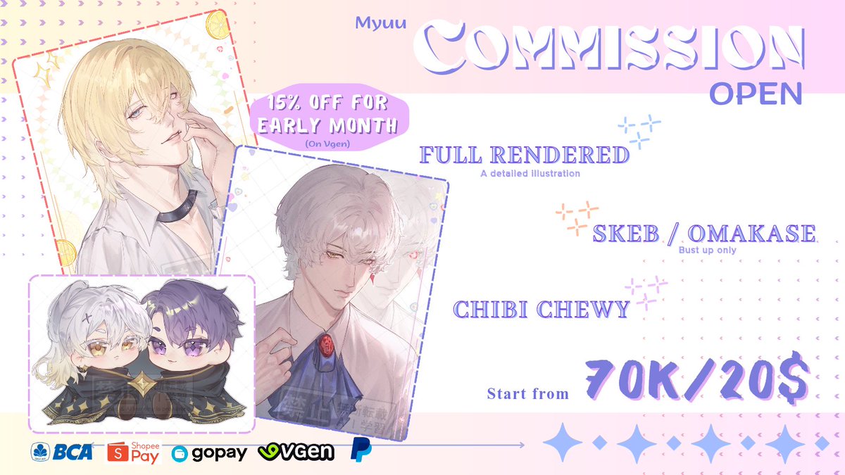 Miyuelsz's tweet photo. ᯓ★⋆MYU COMMISSION OPEN࣪ ִֶָ☾.⋆˚࿔

Hi! Im opening my comms for local and international~ 
Interested? Feel free to DM and dont forget to mention me (ദ്ദി˙ᗜ˙)✨️

Vgen link ⬇️

💞 n RTs are highly appreciated
#Vgencomms #Vgen #CommissionOpen #OpenCommission https://t.co/T9wDDB8na9