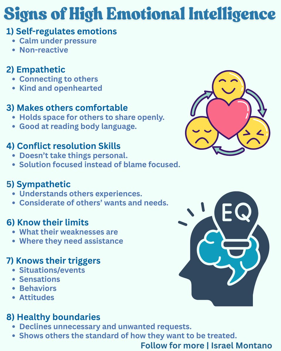 📌  HIGH EMOTIONAL INTELLIGENCE shows up in small moments.

• You listen without interrupting
• You stay calm under pressure
• You read the room
• You respond, not react

That’s real strength. 💪

👉 Follow <a href="/BetterYouSkills/">BETTER YOU 💡 Personal Growth & Skills for Success</a> for Actionable Tips on Soft Skills + Growth.