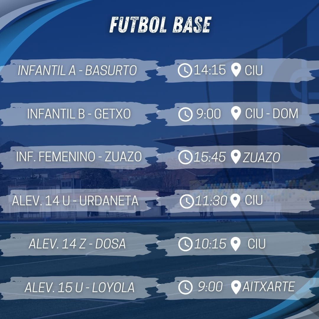 🔵⚪🔵⚪
Asteburuko ordutegiak
Horarios del fin de semana
AUPA UNIÓN!
🔵⚪🔵⚪