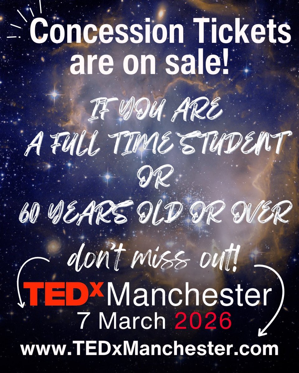 TEDxManchester's tweet photo. 🫶We want to make #TEDxManchester as accessible to as many people as we possible can.

🎟️We now have Concession Tickets available for:
⭐️Full time students
⭐️Anyone aged 60 or over

⬇️Just book online and bring your ID to the event with you.
 
🎟️  https://t.co/gPcn56YMRp https://t.co/QUaXrCnMo2