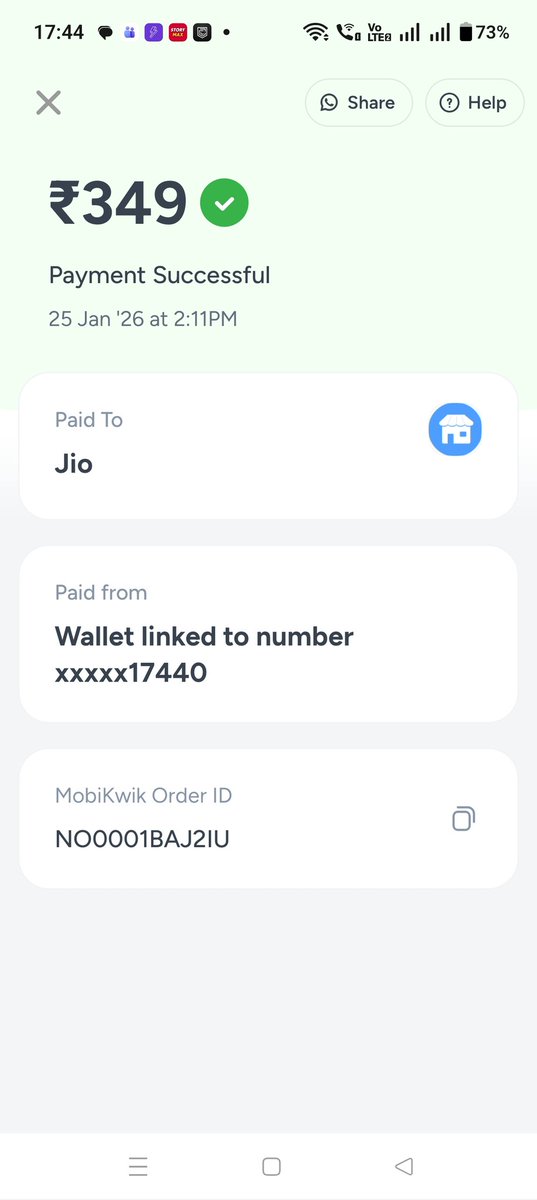 debopom123's tweet photo. @JioCare @JioCare Please note, I haven't paid anything to any retailer and the port order was placed directly from myjio website and the payment was done online also to Myjio directly using @MobiKwikSWAT wallet. The payment of Rs. 349 not refunded yet. https://t.co/Uxdl7fOoKI