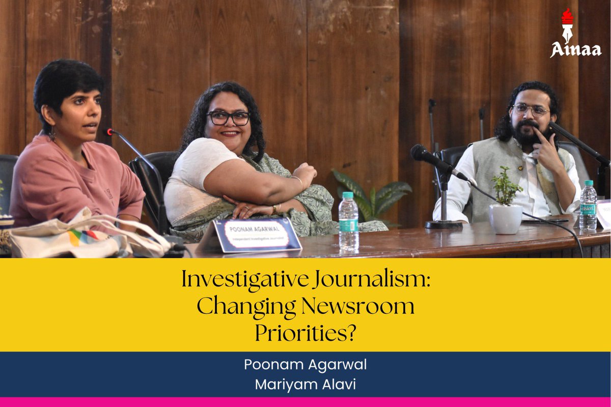 ainaa_macj's tweet photo. As panelists for the session “Investigative Journalism: Changing Newsroom Priorities?”, @MariyamAlavi and @poonamjourno shared insights from the field - unpacking the rigour, risks &amp; responsibility that define investigative reporting, in a conversation moderated by @shadabmoizee https://t.co/nZVM871MZD