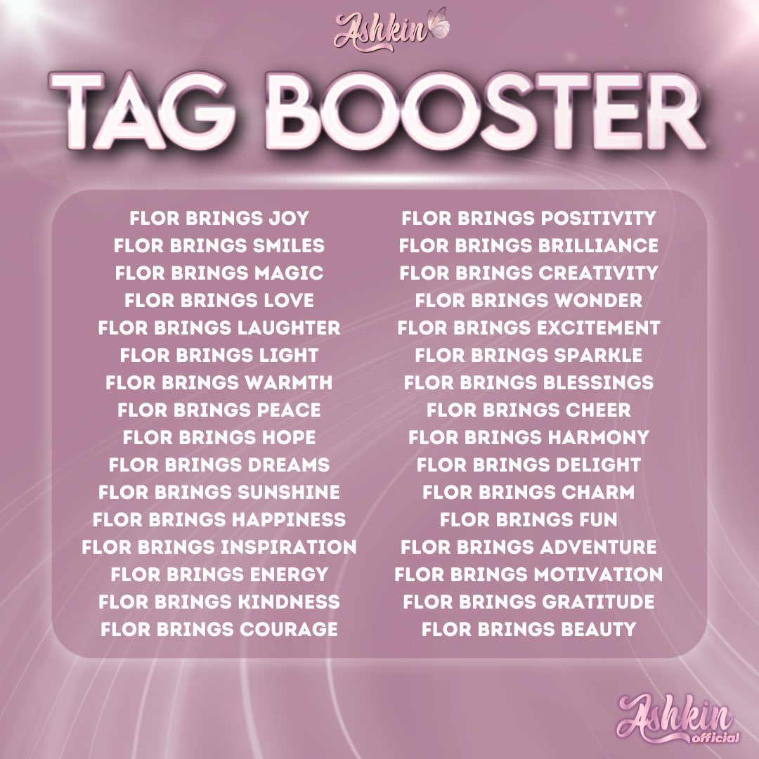 𝐓𝐀𝐆 𝐁𝐎𝐎𝐒𝐓𝐄𝐑 𝐎𝐍𝐄 

Time to trend, ASHKIN!

Let’s aim for Five Hundred Replies — we can do this together! Every reply, every retweet counts. Keep boosting, keep supporting!

ASHLay 1M CHALLENGE
#AshRaveDhieBibitaw