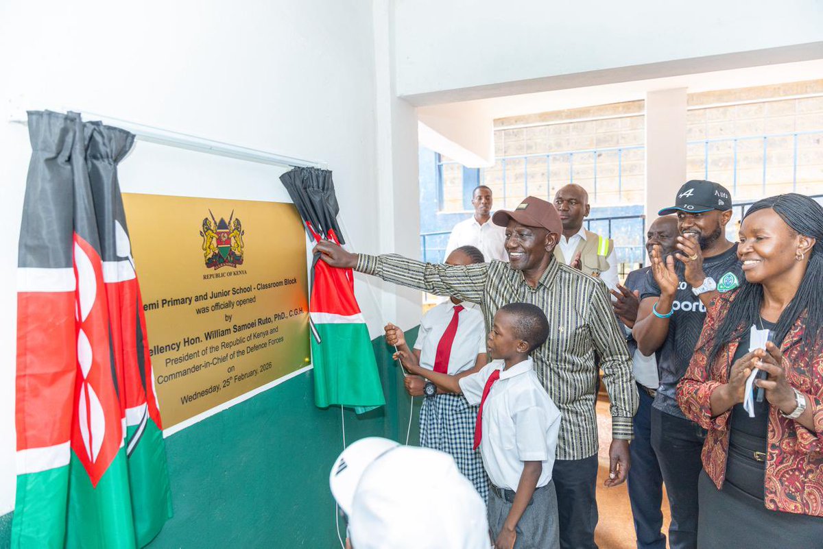 WilliamsRuto's tweet photo. At Kangemi Primary and Junior School in Westlands Constituency, Nairobi, handed over 16 new classrooms that have provided more opportunities for the 4,200 learners at the institution. 

Nationally, we have built 23,000 classrooms in schools to address the learning challenges facing many of our learning institutions.

In addition to hiring over 100,000 teachers, increasing funding for education from KSh500 billion to over KSh700 billion, and streamlining the transition from the Curriculum Based Curriculum to Curriculum Based Education and Training, we are making learning more seamless and ensuring equal access to learning opportunities for all.

In Nairobi, our plan is to build 5,000 classrooms in partnership with Members of Parliament. Already, 500 classrooms have been completed. This programme is well on course.