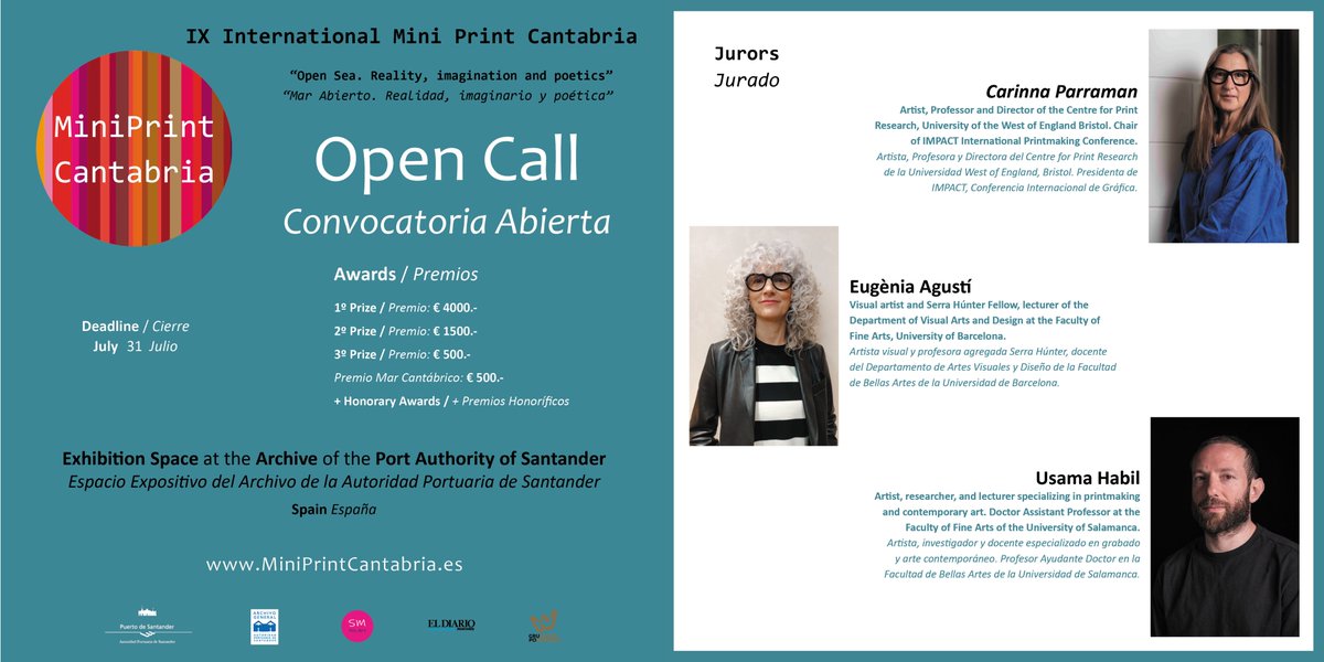 port_santander's tweet image. 🎨🏆Ya puedes inscribirte en la IX edición de Mini Print Internacional #Cantabria “Mar Abierto. Realidad, imaginario y poética”

Hasta el 31 de julio. Dirigido a artistas de todas las disciplinas del #grabado, incluida #obra digital impresa y #monotipo

➡️ acortar.link/0w8cYX