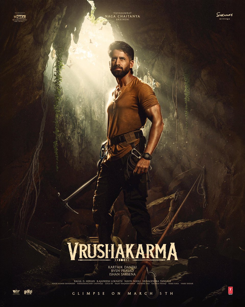 When sinister energy awakens, 
A warrior is chosen. 

#VrushakarmaGlimpse on MARCH 5th, 2026 ❤️‍🔥

The much anticipated world of #VRUSHAKARMA opens in all its fury, fire, and fear 💥💥💥

Yuvasamrat @Chay_akkineni like never before in <a href="/karthikdandu86/">karthik varma dandu</a>’s vision 🔥 

<a href="/Meenakshiioffl/">Meenaakshi Chaudhary</a>