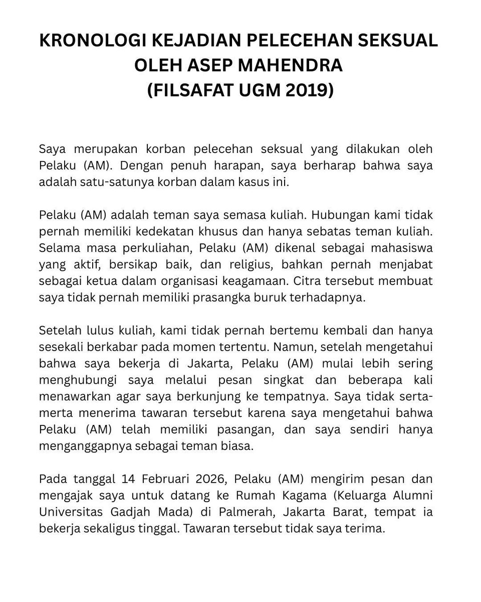 Fragmenyghilang's tweet photo. ⚠️TW//PELECEHAN SEKSUAL

Berikut adalah kronologi lengkap pelecehan seksual yang dialami korban.
Ditulis berdasarkan ingatan langsung, disusun secara sadar, dan disimpan sebagai dokumentasi.

Mohon dibaca dengan penuh tanggung jawab. https://t.co/d9gfkuz34H
