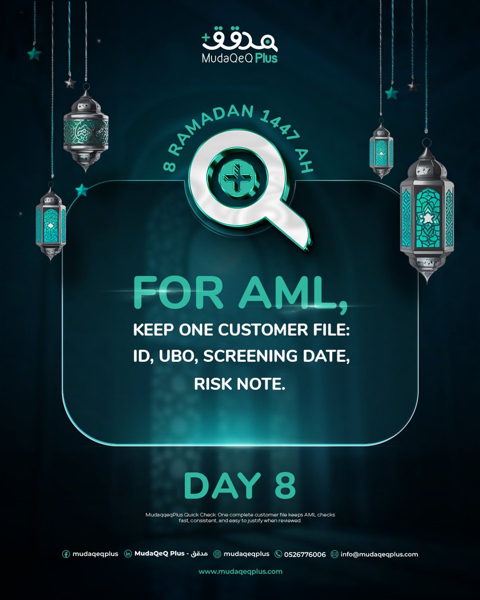 MudaqeqP19459's tweet image. MudaqqeqPlus Quick Check: One complete customer file keeps AML checks fast, consistent, and easy to justify when reviewed.
Next Quick Check drops tomorrow.
#Quickcheck #Mudaqeqplus