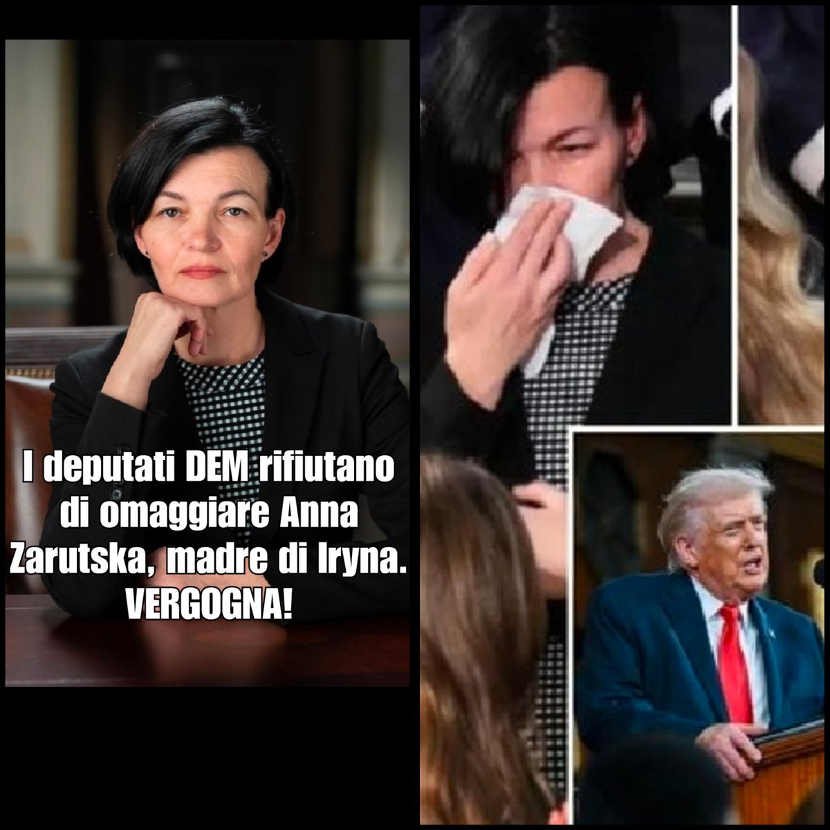 Anna Zarutska, la mamma di Iryna, la ragazza ucraina scannata a morte negli USA, è stata ricevuta al Congresso.
I deputati DEM tuttavia si sono rifiutati di renderle omaggio, restando con il sedere sulla poltrona.
Il presidente Trump ha chiesto: "perchè non vi alzate?"
La madre è