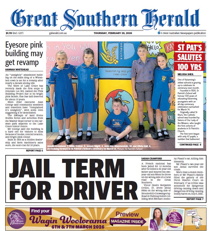 The front page of tomorrow's Great Southern Herald 🗞️