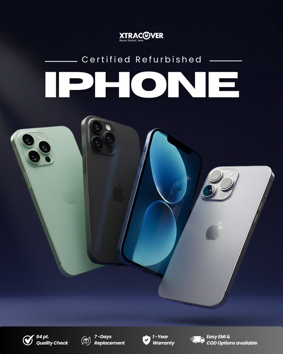 Looks new. Works like new. Costs less.
Grab a certified #refurbishediPhone today. Fully tested through a 64-point quality check and backed by #XtraCover with a 1-year warranty and 7-day replacement. 

shop.xtracover.com/pages/offers