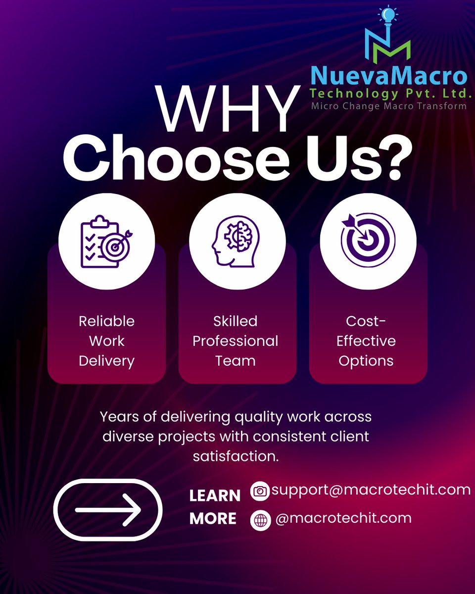 NmTech22's tweet photo. Why choose us? Because we don’t just build technology — we build solutions that grow your business. 🚀

✔️ Innovative IT solutions
✔️ Expert &amp; experienced team
✔️ On-time delivery
✔️ 24/7 support
✔️ Client-focused approach
Partner with us and power your digital success. https://t.co/KS43rxywe1