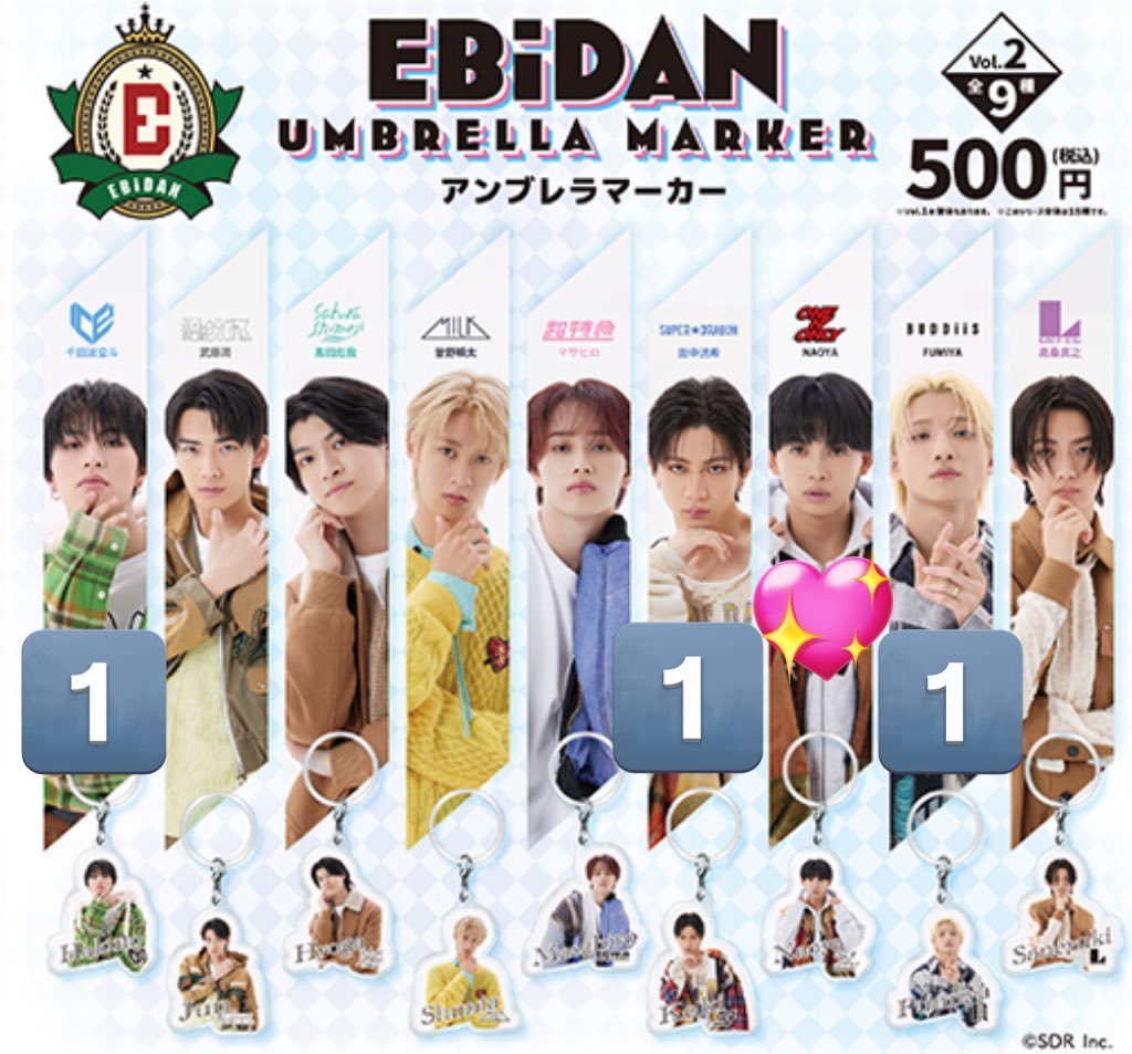 prkrhznsms's tweet photo. EBiDAN アンブレラマーカー めじるしチャーム 交換

求:NAOYA

譲:田中洸希,FUMIYA,千田波空斗

現場手渡し(bio欄)または郵送
お心あたりある方リプまで🙇🏻‍♀️

#EBiDAN交換 #ワンエン交換 #スパドラ交換 #BUDDiiS交換 #ICEx交換 https://t.co/TNQUcOczvz