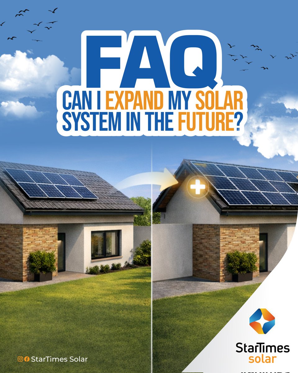 We get this question a lot!

And yes, you can. 

The key is proper planning from the start. 

Your inverter capacity, battery type, and overall system design must allow room for future upgrades.

At Startimes Solar, we install with growth in mind, so when you’re ready to expand,