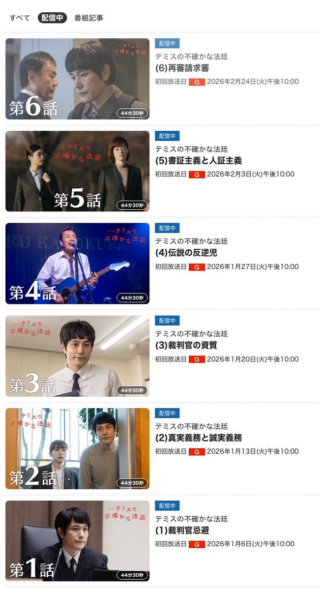 【テミスの不確かな法廷一気見チャンス】3月2日(月)午後3:49までなら、テミスの番組HPで１話から６話の最新話まで見られるってよ！
web.nhk/tv/an/drama-th…
無限のかなたへ、さあ行くぞ！
#テミスの不確かな法廷