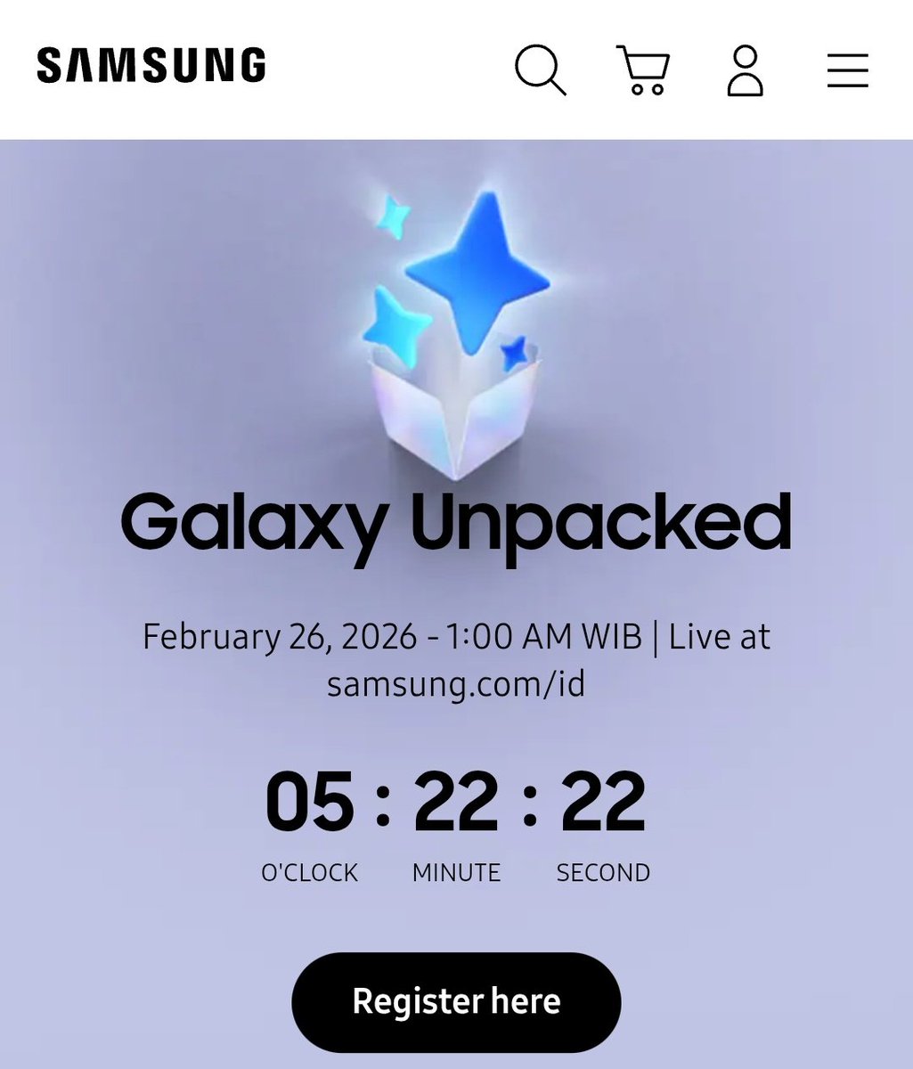 Something big is about to unfold📱✨

​📍 Live on samsung.com
📅 26 Februari 2026, 01:00 WIB (Dini hari)

SUGA OUR GALAXY
GALAXY UNPACKED WITH SUGA
#SUGAxSamsung 
#SUGA #AgustD #슈가