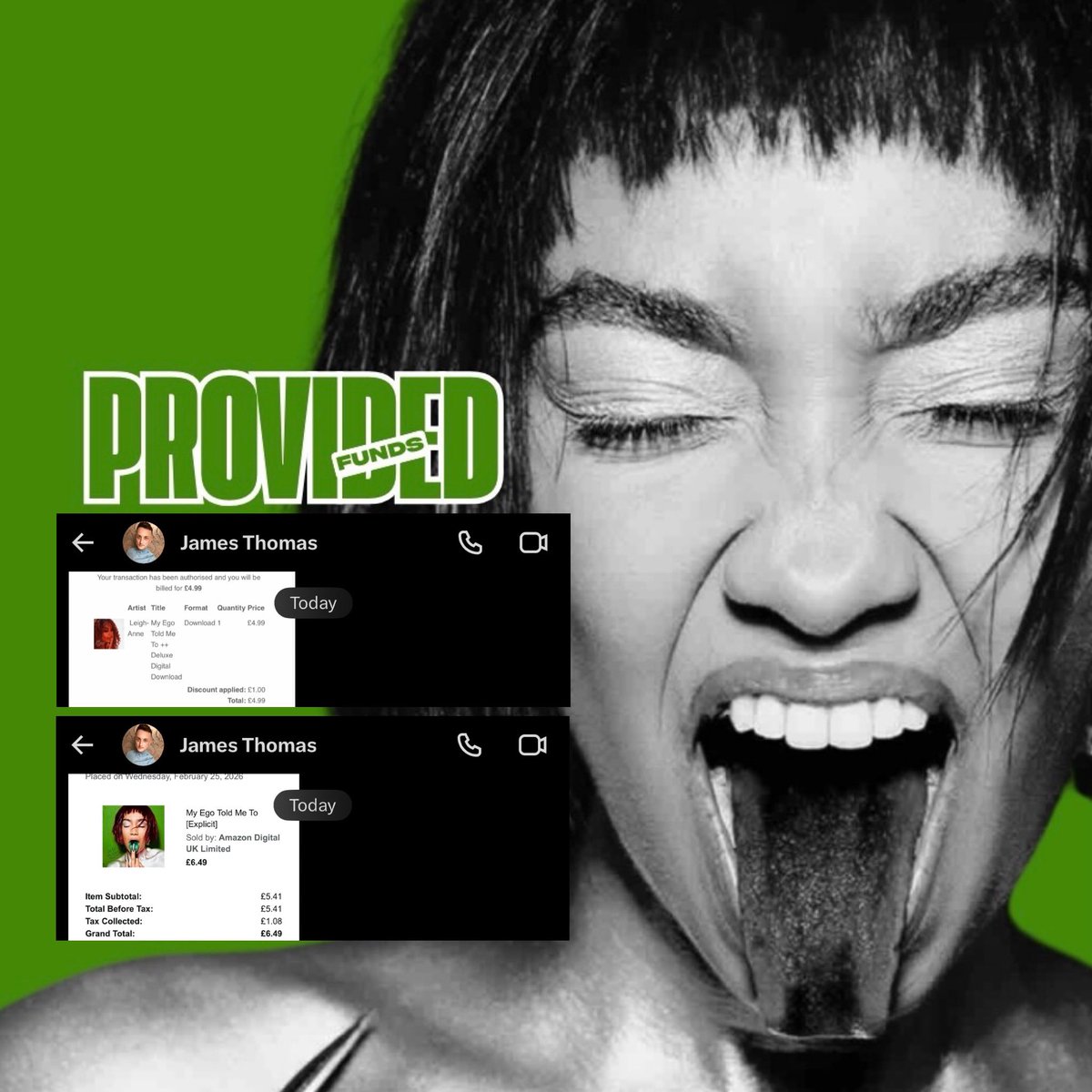 leighannefunds's tweet photo. 💚 JUST FUNDED

— ‘My Ego Told Me To++’ Digital Download 
— ‘My Ego Told Me To’ Amazon mp3

Total: £11.48

A huge thank you for supporting Leigh-Anne for her debut on the Official UK Album Chart. Your support truly means everything! ✨ https://t.co/IC77qiok3G
