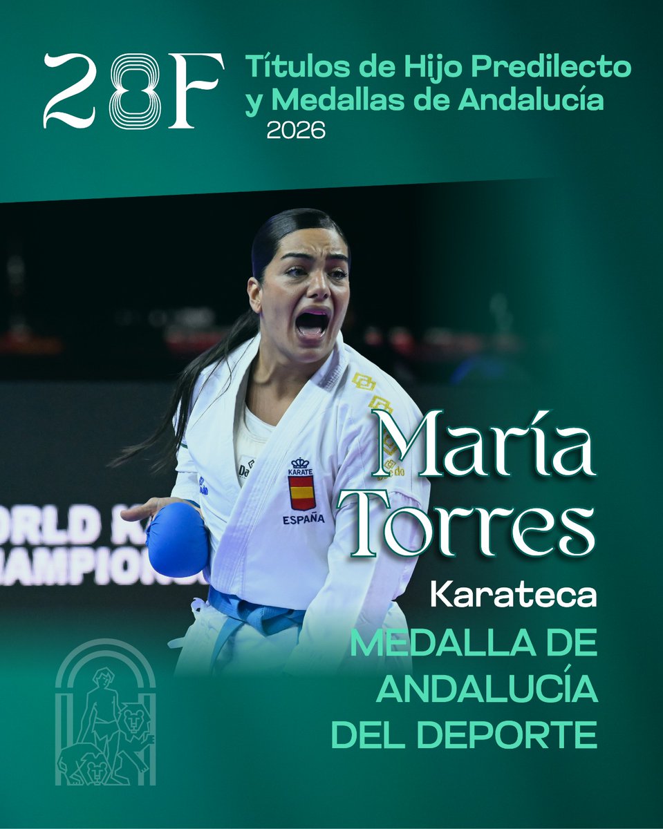 AndaluciaJunta's tweet photo. @antoniosanz @manuelcarrasco_ @CarolinaEspanaR @SandraGolpeA3TV @A3Noticias @bquintero @cantoresdehisp @AnaMenaMusic @7olgacarmona @PSG_Feminines @SEFutbolFem 🎖️Medalla de Andalucía del Deporte para 
@mariatorresgr8.

Lleva toda su vida ligada al kárate y acumula cuatro medallas mundiales. Compite en la modalidad de Kumite y es una auténtica referencia a nivel internacional en su disciplina.

🔊 @CarolinaEspanaR | #MedallasAND https://t.co/O0jXeDkLop