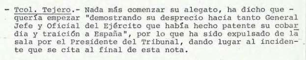 Momentazo de Tejero en su declaración durante la vista oral por el 23-F