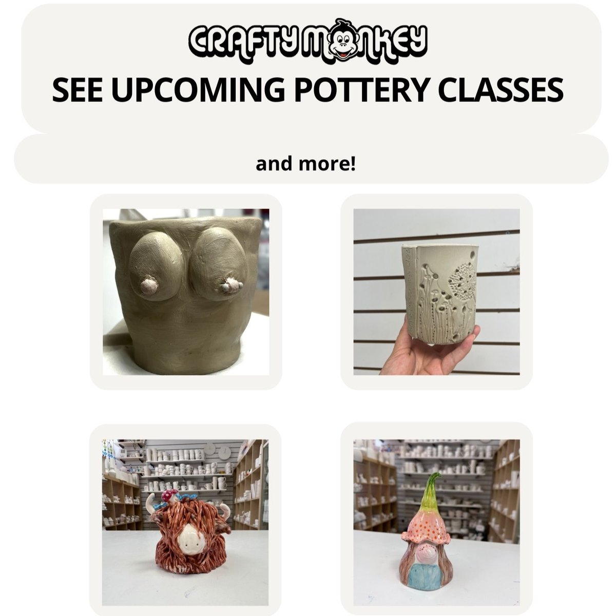 MyCraftyMonkey's tweet image. Our next round of pottery classes is coming up and they’re perfect if you fancy getting creative or just having a lovely few hours of hands-on fun 🖌️✨
#CraftyMonkey #PotteryClasses #PotteryPainting #StNeots #CreativeFun #TrySomethingNew #ThingsToDoStNeots #LocalFun