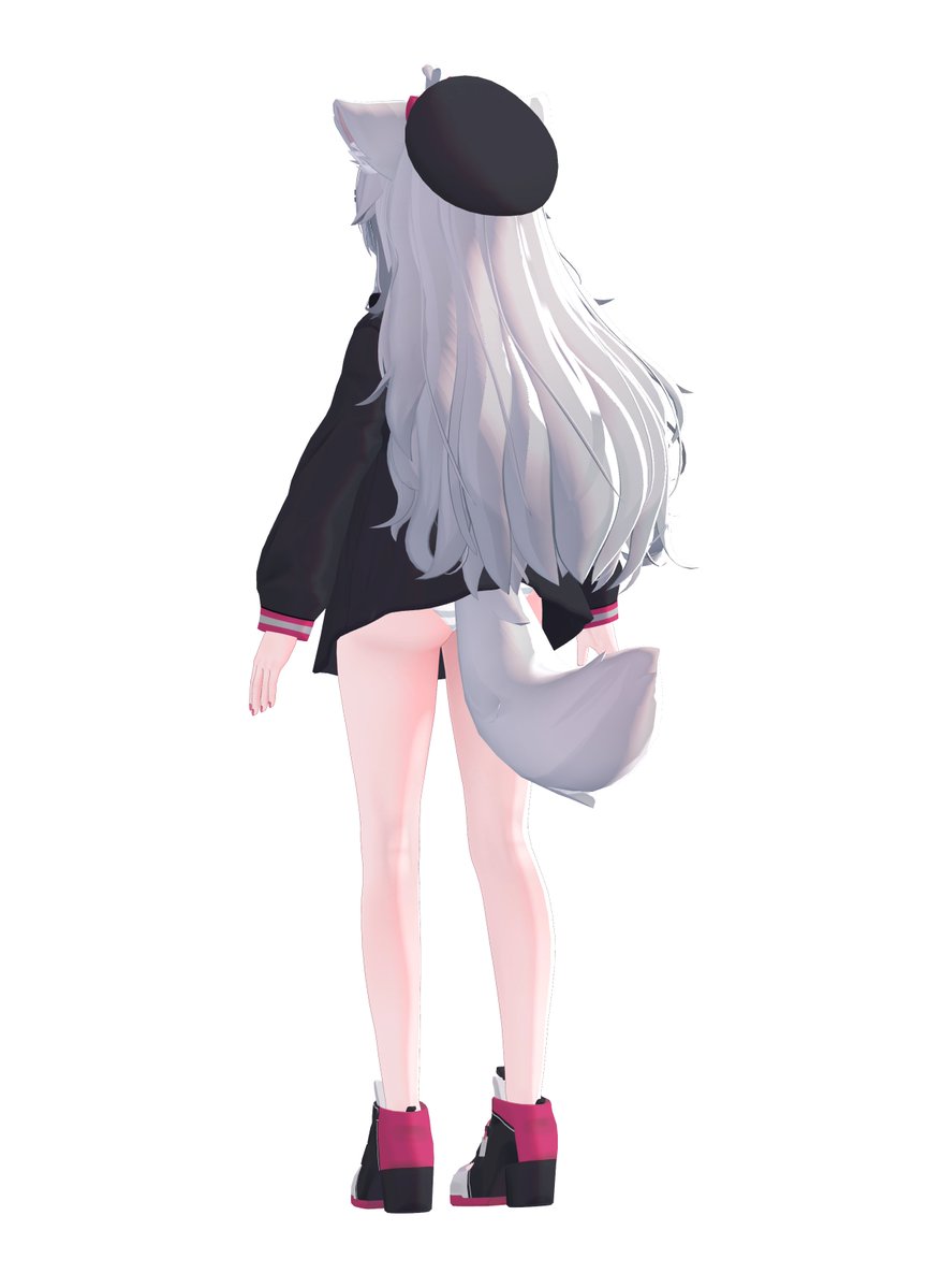 3Dモデル「りる」は、衣装として「GLEIPNIR_riru ver.」を標準搭載しています。
基本的には以前販売された「GLEIPNIR_kano ver.」と似ていますが、オーバーサイズなシルエットになっています。アクセサリーや靴もりるちゃん専用のデザインです! 