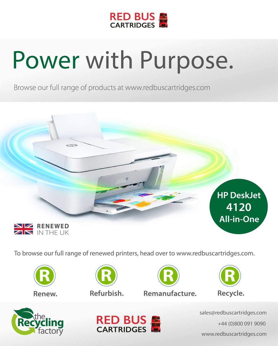 RedBusCartridge's tweet photo. Print with purpose🌱

Our renewed HP DeskJet 4120 All-in-One Printer delivers dependable performance while supporting a more sustainable future 🚀

To brose our full range of products, please visit https://t.co/AeyYN2LrNS 💥

#Print #Purpose #Power #Renewed #Future #Sustainable https://t.co/491VInOLk2