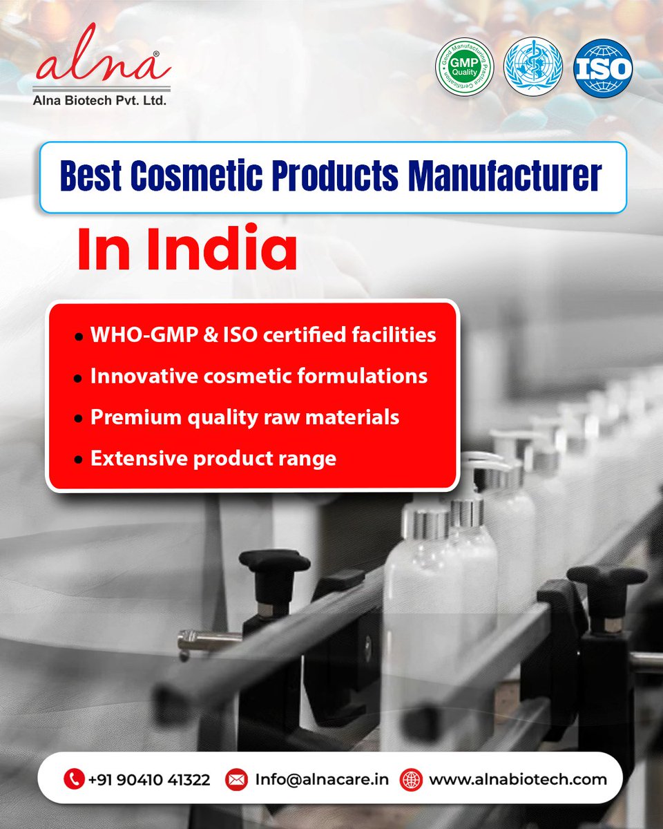 alnabiotech's tweet photo. Looking for trusted cosmetic products manufacturer in India? 🌿 Partner with industry leaders offering WHO-GMP &amp; ISO-certified production, high-quality ingredients, and a wide range of premium cosmetic formulations. ✨ Ensure safety, quality, and innovation in every product! https://t.co/QMvGwWiSuj