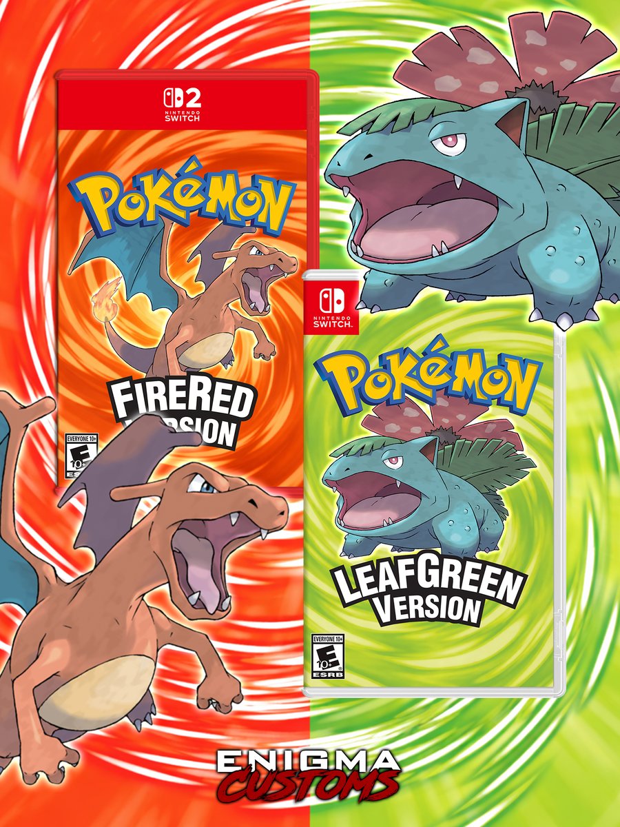 EnigmaCustoms_'s tweet photo. The legendary GBA remakes of Pokemon Fire Red and Leaf Green are now on the Switch and Switch 2! AND NOT ON NSO!

Cases for both platforms are now available on the site!

#pokemon #pokemonleafgreen #pokemonfirered #gba #gameboyadvance #charizard #bulbasaur #gaming #videogames https://t.co/CCcGinIM5F