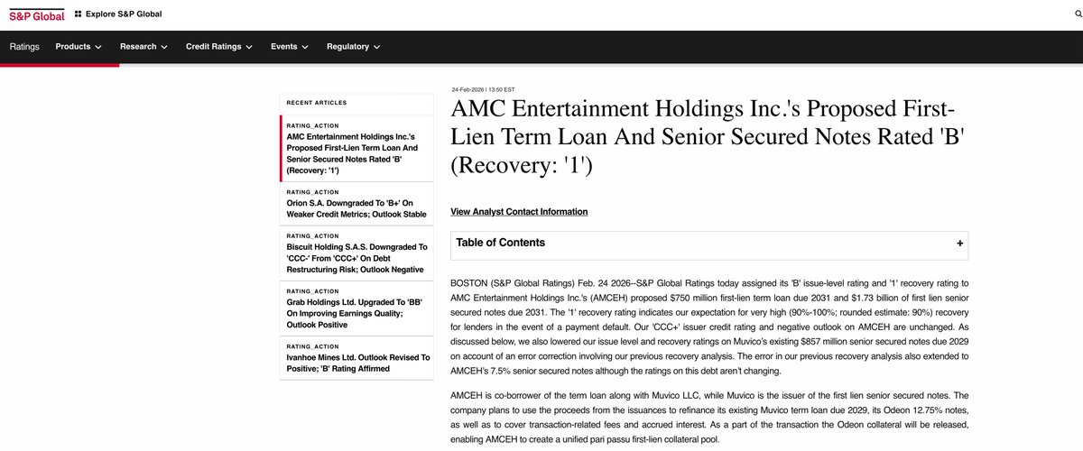 nakedjockman's tweet photo. AMC Entertainment Holdings Inc.'s Proposed First-Lien Term Loan And Senior Secured Notes Rated 'B' (Recovery: '1')
https://t.co/0HOenPvzR2 https://t.co/ZxPiMmA5uL