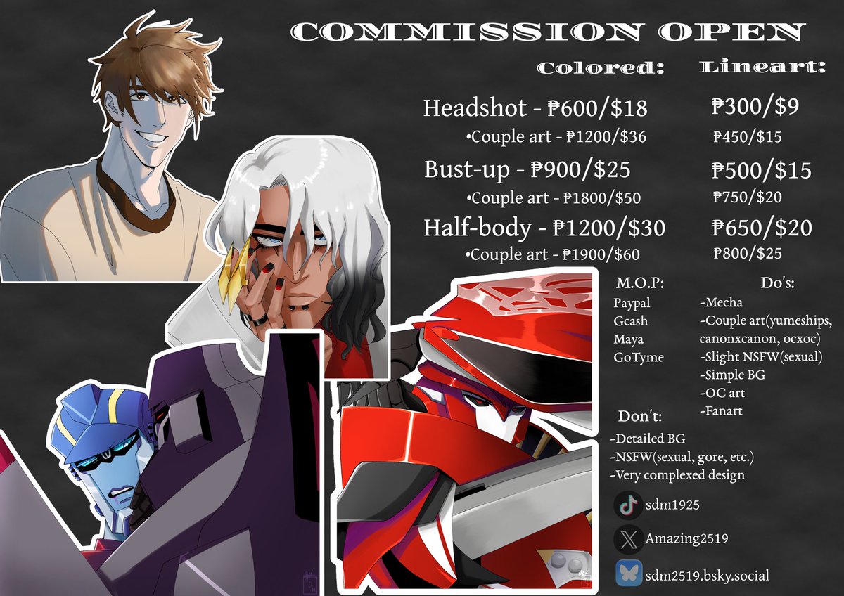 Amazing2519's tweet photo. Updated my comm sheets, plus adding more offers^^!! I'll add more the next time I open again :DD!! Please let me know if you're interested😊😊 10 slots available!! Thank you!!

#commissionsopen #transformersprime #transformersoc https://t.co/COK44bIZKv