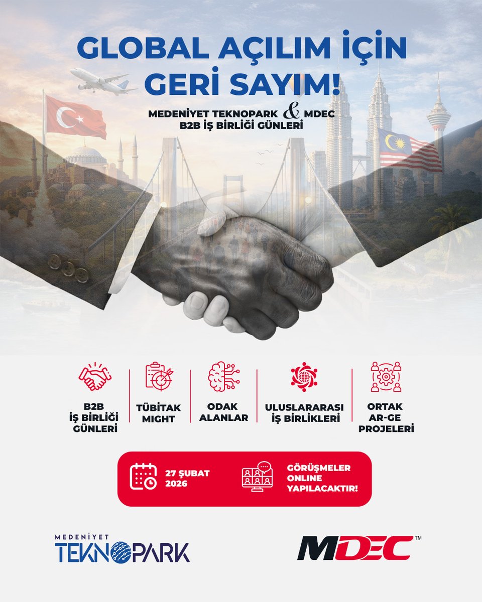Global Açılım İçin Geri Sayım Başladı!
Medeniyet Teknopark &amp; Malaysia Digital Economy Corporation (MDEC) B2B İş Birliği Günleri’ne sayılı günler kaldı.
instagram.com/p/DVLnYQqjVYM/…