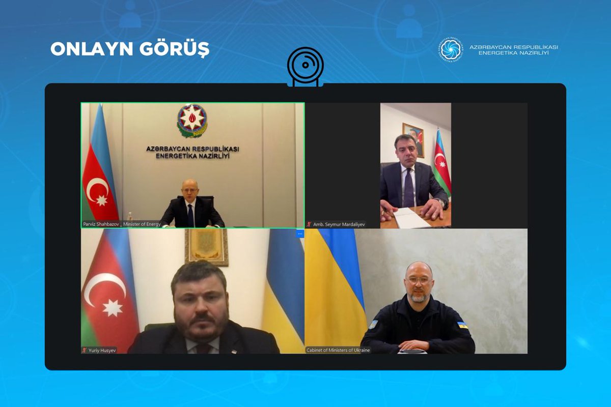 ParvizShahbazov's tweet photo. At the online meeting with @Denys_Shmyhal, First Deputy Prime Minister - Minister of Energy of #Ukraine, discussions were held on cooperation in the #energysector both in a bilateral format and within the #IntergovernmentalCommission. #Humanitarianassistance issues, including the continuous supply of #energyequipment, were also reviewed.