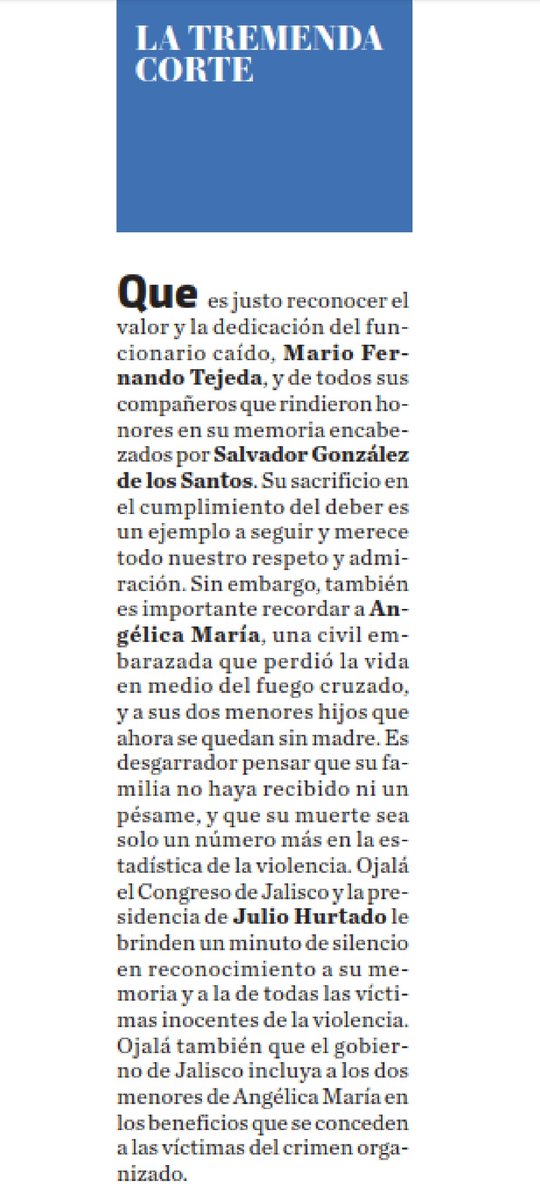 No ha recibido ni un pésame oficial la familia de Angélica María, la mujer embarazada que murió en fuego cruzado durante el domingo y que deja a dos hijos sin madre.
#TremendaCorte <a href="/MilenioJalisco/">Milenio Jalisco</a>
