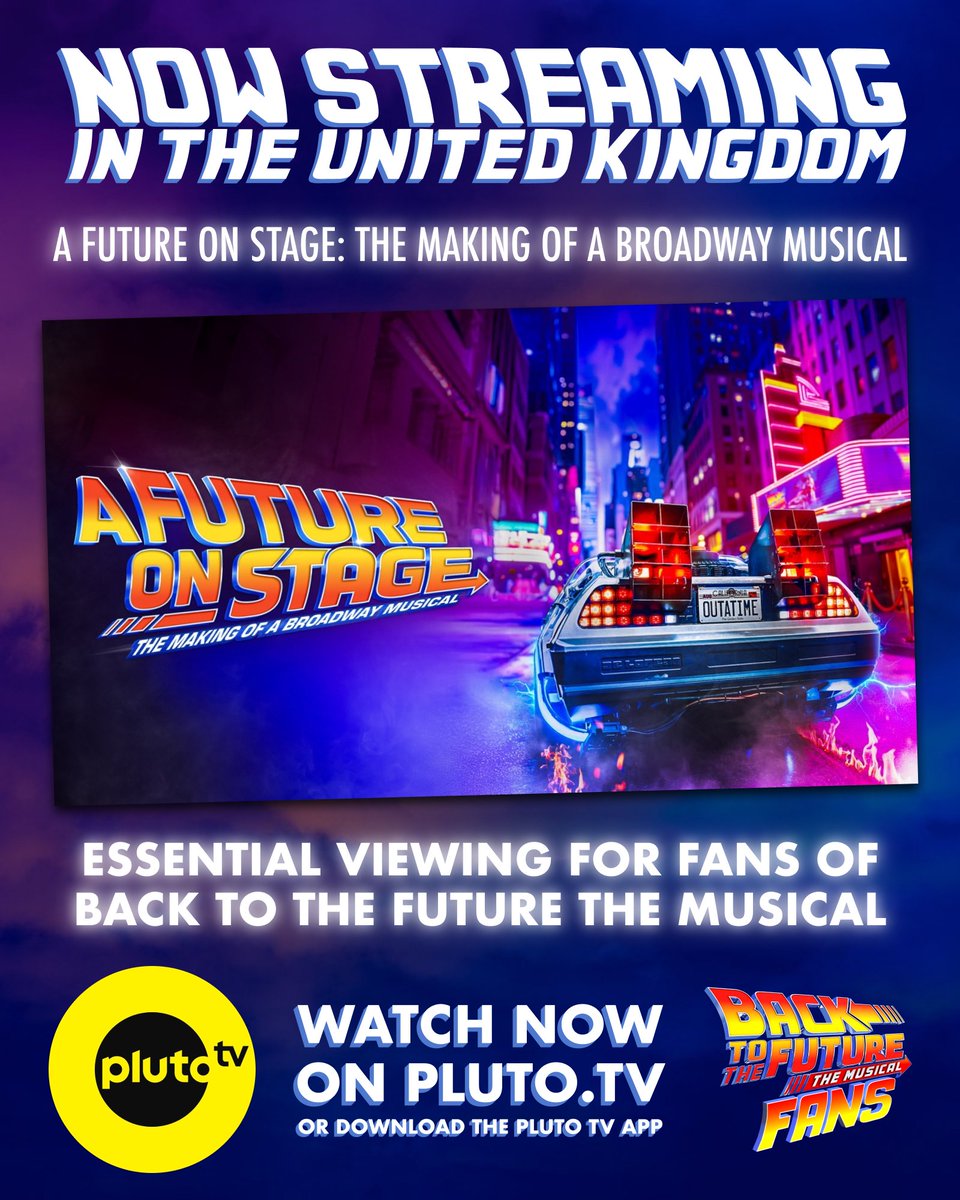 GRAB THAT CAMERA, AND LET ME SHOW YOU HOW IT WORKS! 📹

‘A Future on Stage: The Making of a Broadway Musical’ – the documentary about the making of <a href="/BTTFmusical/">Back to the Future</a> and <a href="/BTTFBway/">Back To The Future Broadway</a> – is now available to stream for FREE on <a href="/PlutoTVUK/">Pluto TV UK</a> in the United Kingdom! ⚡️

📺 pluto.tv/uk/on-demand/m…