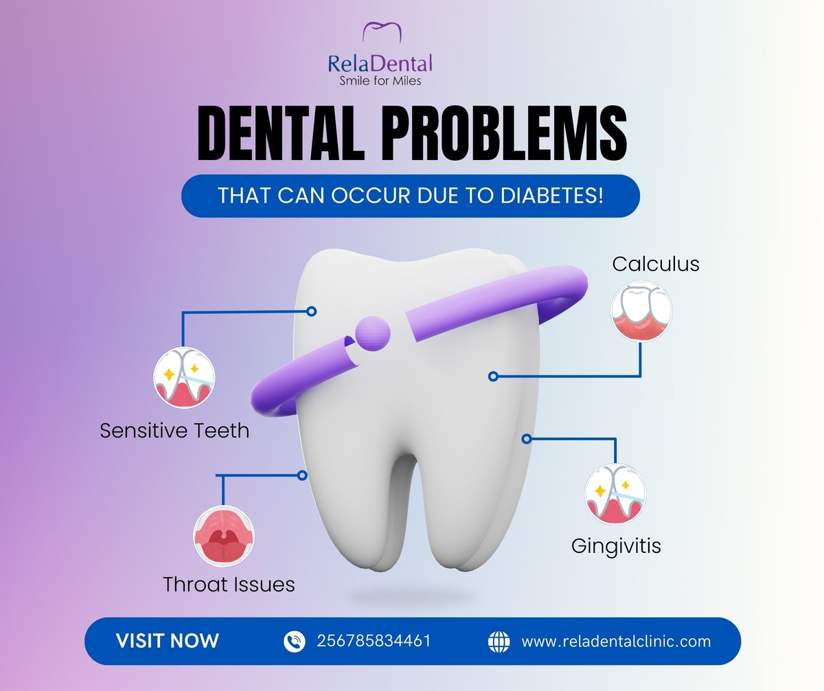 Reladental's tweet image. #Diabetes can silently affect your #oralhealth
From #sensitiveteeth to #gumdisease, early care makes all the difference. Visit @Reladental to protect your #smile today. #DiabetesCare #OralHealth #DentalCare #SmileForMiles