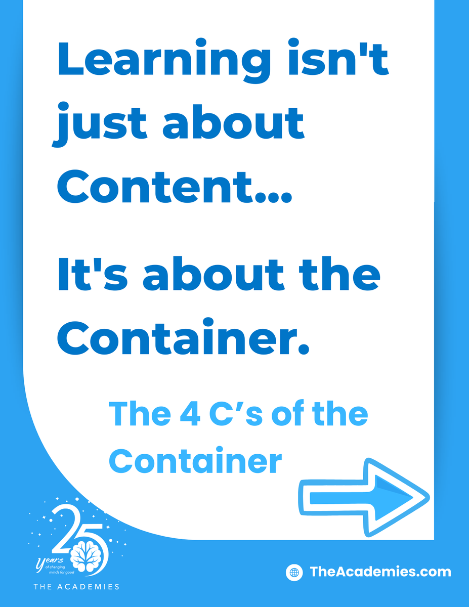 BrainCoachSusan's tweet image. 🧠 Learning fails if we focus on Content and forget about the Container.

See the neuroscience behind why➡️

Which of these "C’s" is a game-changer for you?

Learn more ⬇️ 
hubs.li/Q044yVSW0

#CoachTraining #NeuroscienceOfLearning #ProfessionalGrowth
