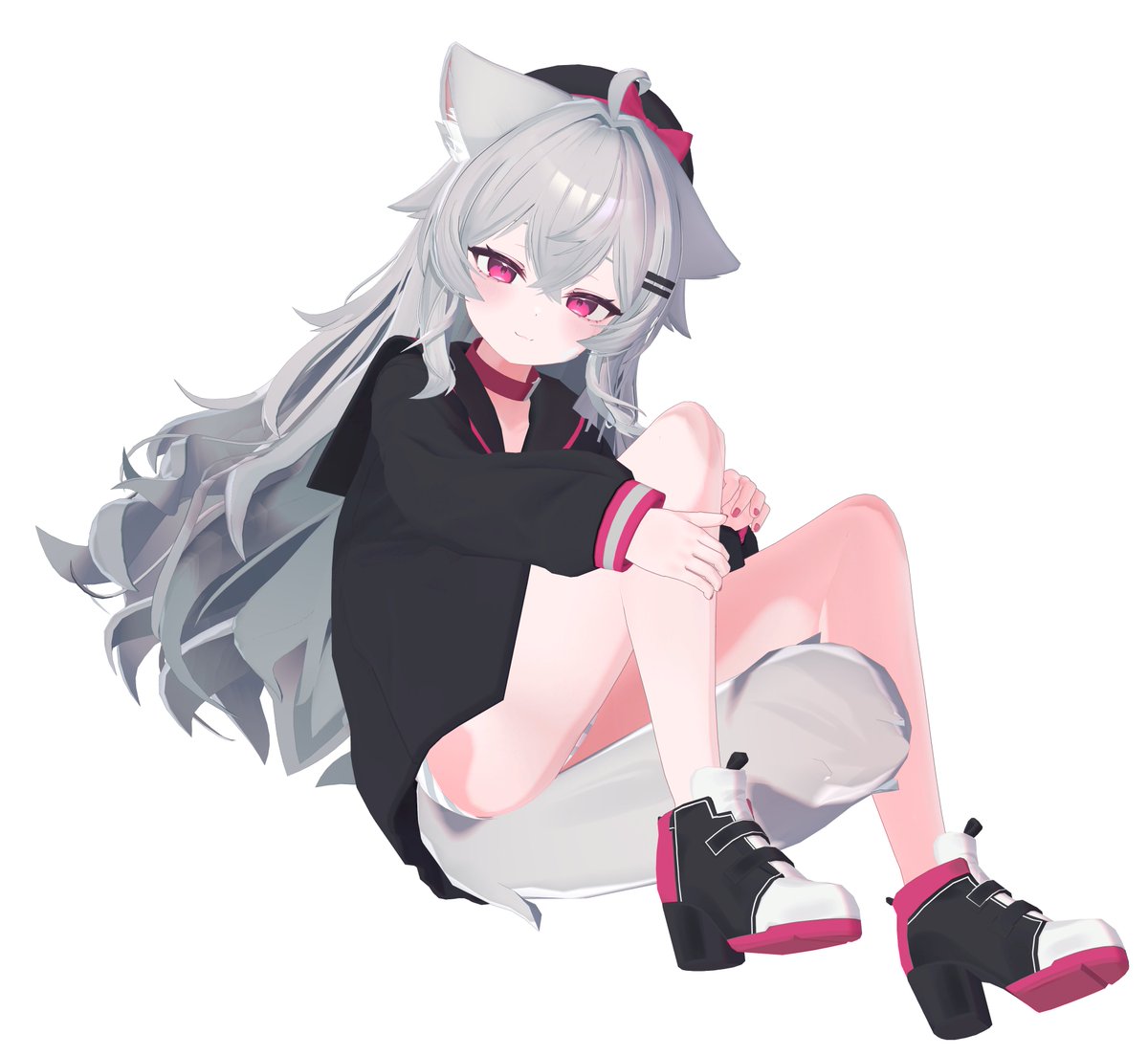 3Dモデル「りる」は、衣装として「GLEIPNIR_riru ver.」を標準搭載しています。
基本的には以前販売された「GLEIPNIR_kano ver.」と似ていますが、オーバーサイズなシルエットになっています。アクセサリーや靴もりるちゃん専用のデザインです! 