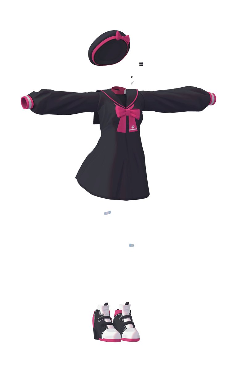 3Dモデル「りる」は、衣装として「GLEIPNIR_riru ver.」を標準搭載しています。
基本的には以前販売された「GLEIPNIR_kano ver.」と似ていますが、オーバーサイズなシルエットになっています。アクセサリーや靴もりるちゃん専用のデザインです! 