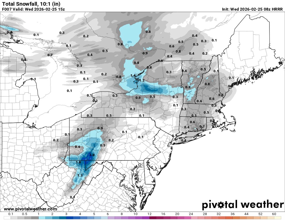 bktandem's tweet photo. @nynjpaweather Did the HRRR just take off this morning or something? It's an hourly model and it hasn't come close to getting this snow event right all morning. Overdoing warmth and underdoing precip in real time. The 08z snowfall map through 10 am compared to reality is such a fail. https://t.co/ZnP24MO7zB