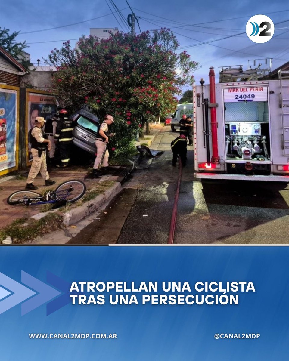 canal2mdp's tweet photo. 📢Un hombre fue detenido luego de una persecución que acabó cuando el automóvil en el que escapaba chocara contra una pared en una esquina del barrio Chauvín. Segundos antes tropelló a una ciclista y tras la colisión se incendió el vehículo.

#mardelplata #auto #policial https://t.co/1dRvnpCiKT