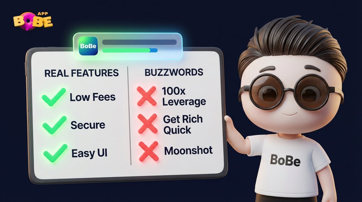 BobeApp's tweet photo. The crypto bot space is crowded. Every platform promises the best returns, the most advanced AI, and the safest custody. Here's how to cut through the noise.

Features that actually matter: on-chain settlement (can you see your funds in real time?), audited smart contracts (independently reviewed by whom?), and strategy transparency (do you understand what the bot is actually doing?).

Also matters: fee structure clarity. Hidden fees kill returns. What's the take rate on profits? Withdrawal fees? These should be stated clearly, not buried in terms.

Marketing buzzwords to question: "AI-powered" without explanation, "guaranteed returns" (regulatory and trust red flag), and "risk-free" (no such thing in any trading strategy).

The question isn't which platform looks best. It's which platform can you actually verify. Everything else is marketing. 

#DeFi #CryptoBot #CryptoInvesting